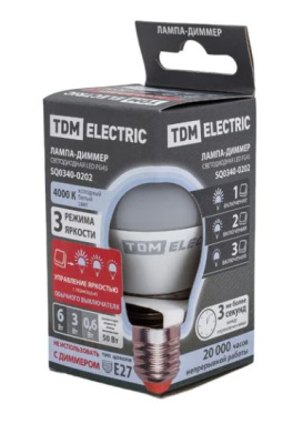Лампа св/д TDM шар Е27 6вт(480lm) 4000K степ-димм.(10/50/100%)