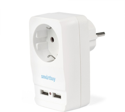 Переходник-евро адаптер16А, 2 USB 2.1 A Smartbuy