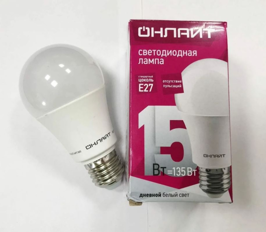 Лампа св/д ОНЛАЙТ A60 15Вт E27 6500K холодный свет 61151
