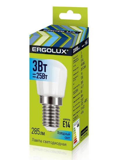 Лампа св/д для холодильн.Ergolux E14 3W (285lm) 4,5K 51*24 