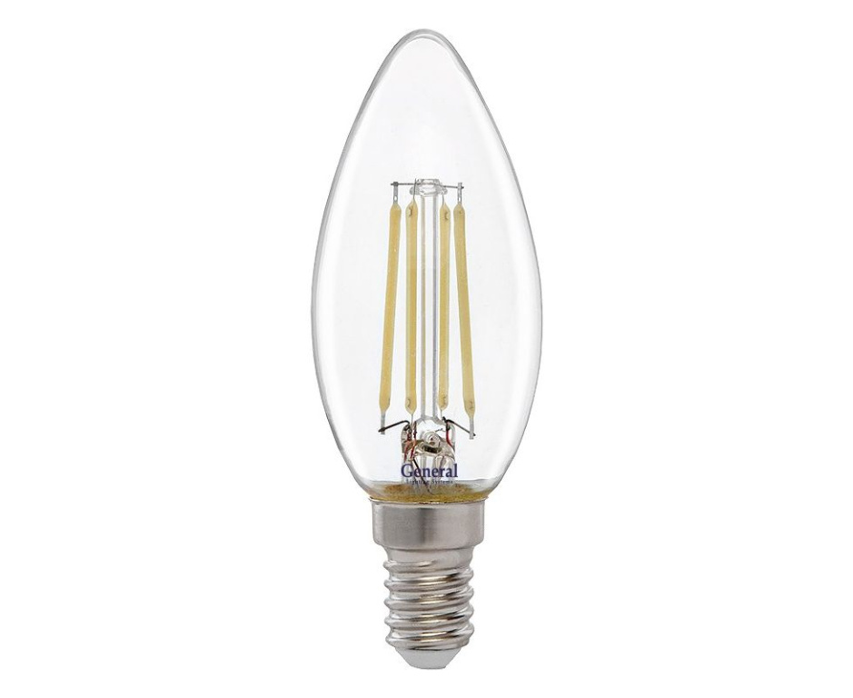Лампа св/д General нитевидная свеча проз. E14 12W 6500К