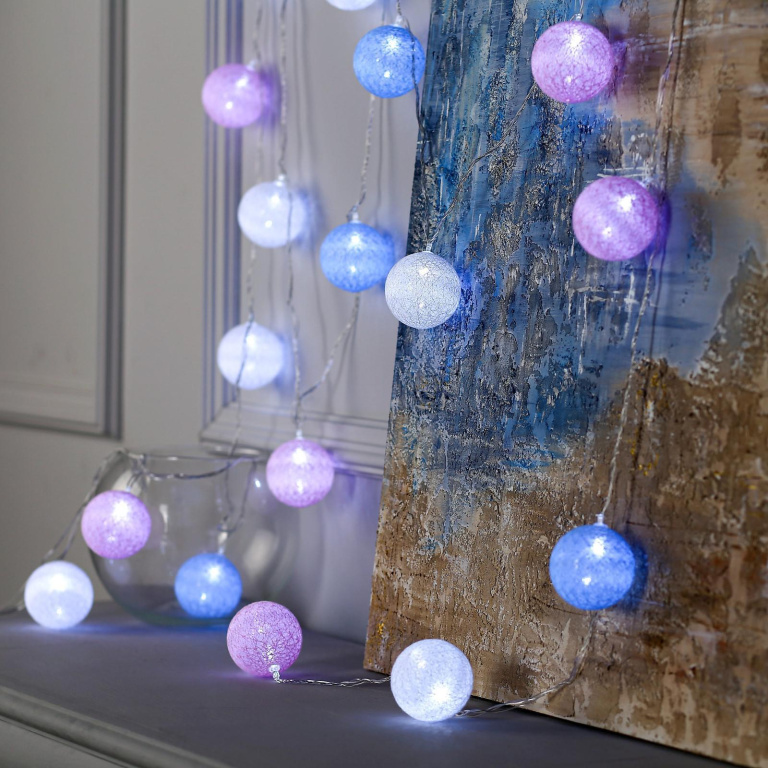 Гирлянда-нить"Клубки роз-гол" прозрачный провод 20LED(свечение белое) длина 5м 220в