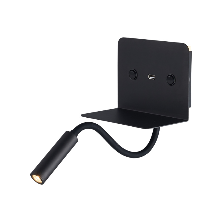 Настенный светильник D462157/1w BK 3W+6W+ вход USB 16*12см