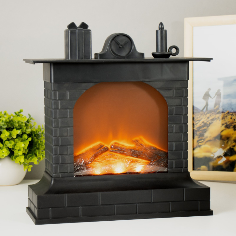 Светильник декор. св/д КАМИН отбатареек-эфф.живого огня.11*29*30см,медно-черный