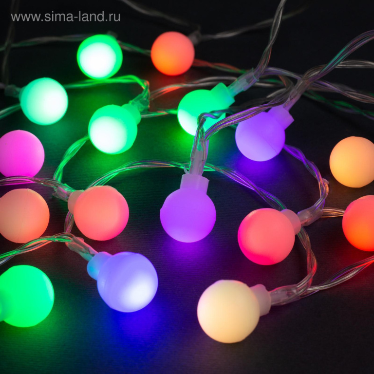 Гирлянда-нить"Шарики" прозрачный провод 20LED(свечение мульти) 3м батарейки АА*3(нет в компл)
