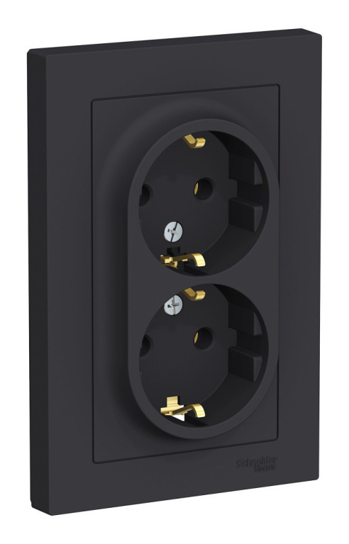 Розетка 2м с/з СУ Schneider AtlasDesign карбон