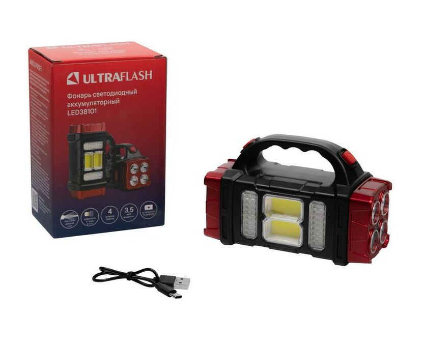 Фонарь Ultraflash 38101 40LED+2COB Type-C+солн.панель, PowerBank. аккум.
