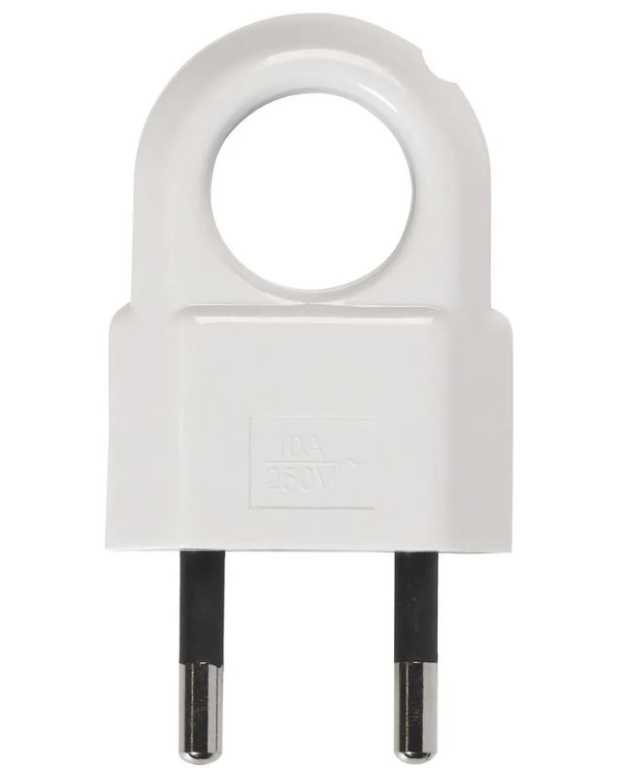 Вилка плоская с кольцом б/з 10А белая