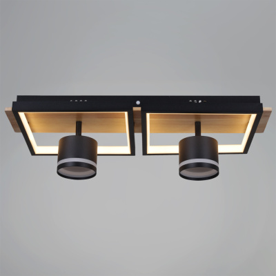 Люстра светодиодная S219560/2+2 BK+WOOD с пультом 98W 7840lm 550*240*170