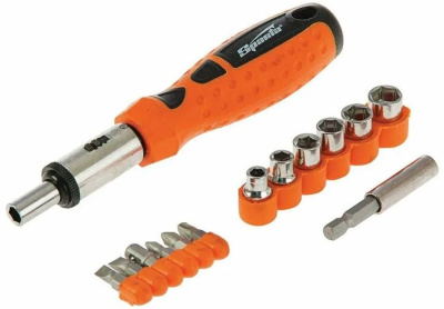 Отвертка реверсивная, биты, головки торцевые 14 шт. SPARTA