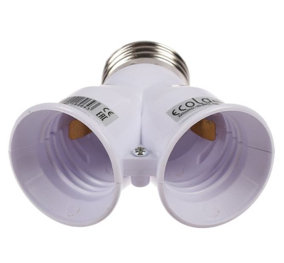 Переходник с цоколя Е27 на 2*Е27 белый Ecola