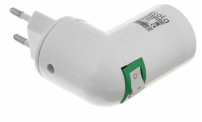 Переход угловой с вилки на Е27 с выключ. БЕЛЫЙ