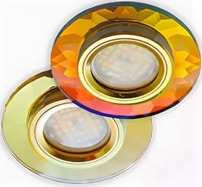 Точечный светильник Ecola DL1654 стекло гранен.мультиколор/зол.