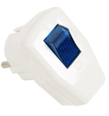 Вилка электрич с выключателем 220V 16А белая 