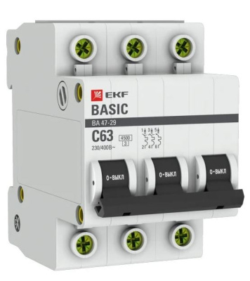 Выключатель авт.мод. 3п.С63А ВА 47-63 EKF Basic