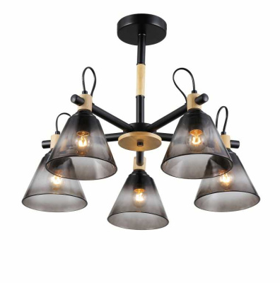 Люстра потолочная F106781/5 Black+Wood