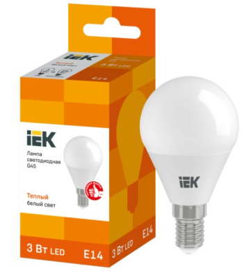 Лампа  св/д LED G45 шар 3вт Е14 3000K IEK Лампа  св/д LED G45 шар 3вт Е14 3000K IEK