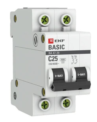 Выключатель авт.мод. 2п.С25А ВА 47-63 EKF Basic Выключатель авт.мод. 2п.С25А ВА 47-63 EKF Basic