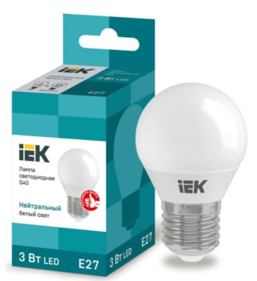 Лампа  св/д LED G45 шар 3вт Е27 4000K IEK