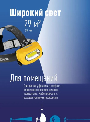 Фонарь налоб. Космос(акк.) 1св/д 3W з/у 220V