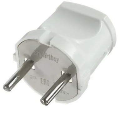Вилка прямая б/з 10А белая Smartbuy