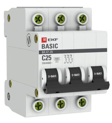 Выключатель авт.мод. 3п С25А ВА 47-63 EKF Basic