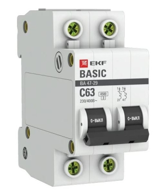 Выключатель авт.мод. 2п.С63А ВА 47-63 EKF Basic
