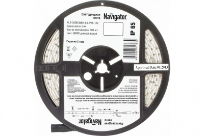 Лента светодиод.Navigator 71763 NLS-3528CW60-4,8-IP65-12V-PRO 6000K 