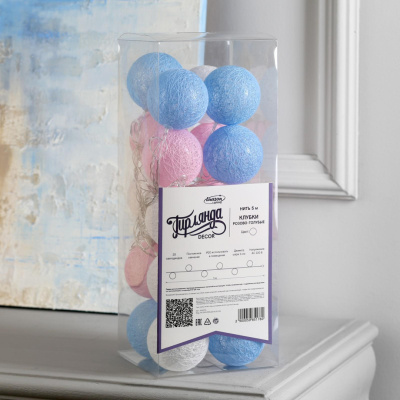 Гирлянда-нить"Клубки роз-гол" прозрачный провод 20LED(свечение белое) длина 5м 220в