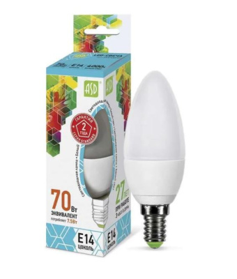 Лампа  св/д LED-свеча стандарт 7,5вт Е14 4000K ASD 3931