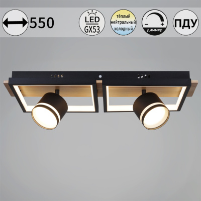 Люстра светодиодная S219560/2+2 BK+WOOD с пультом 98W 7840lm 550*240*170