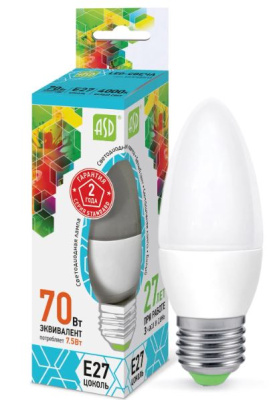 Лампа  св/д LED-свеча стандарт 7,5вт Е27 4000K ASD 3955