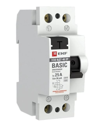 Выключатель диф.тока УЗО  2P 25A/30mA EKF Basic