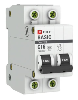 Выключатель авт.мод. 2п.С16А ВА 47-63 EKF Basic