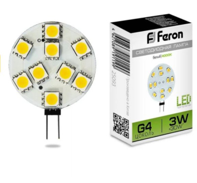 Лампа св/д. для мебел. св-в G4 12V 3W(200lm) 4000k 41*30 Feron 25093 Лампа св/д. для мебел. св-в G4 12V 3W(200lm) 4000k 41*30 Feron 25093