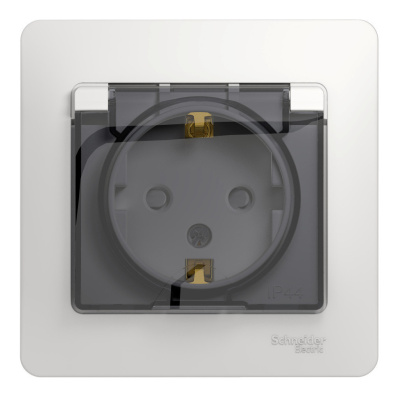 Розетка 1м с крышкой с/з СУ Schneider GLOSSA в сборе белый