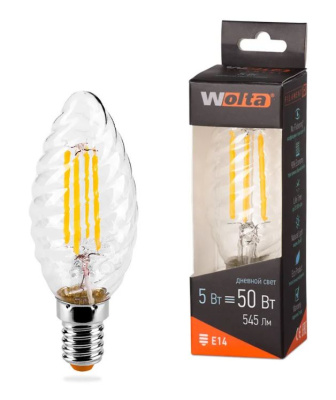 Лампа св/д Wolta нитевидная свеча витая E14 5W (545lm) 4000k Лампа св/д Wolta нитевидная свеча витая E14 5W (545lm) 4000k