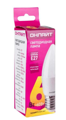 Лампа св/д ОНЛАЙТ свеча 6Вт E27 2K теплый свет 71630