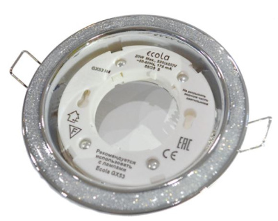 Светильник встр. Ecola GX53 H4 DL3901 Круг под стеклом Бел.блеск/хром 38x106