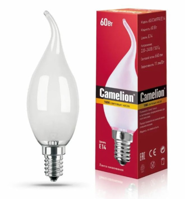 Лампа накал. свеча на ветру 60Вт Е14 матовая