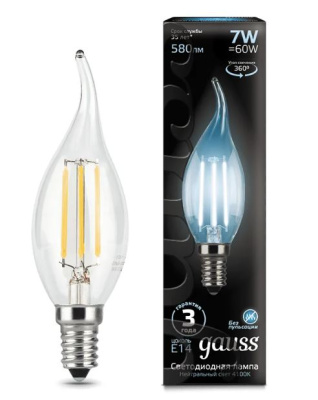 Лампа Gauss LED Filament свеча на ветру7w E14 4100K прозр.(нитевидн.)