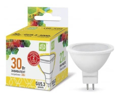 Лампа  св/д LED-JCDR стандарт 3вт GU5.3 3000K ASD 2248