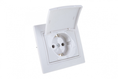 Розетка 1м. с/з с крышкой  Мира белый