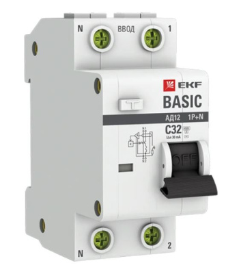 Выключатель диф.тока УЗО  2P 32A/30mA EKF Basic