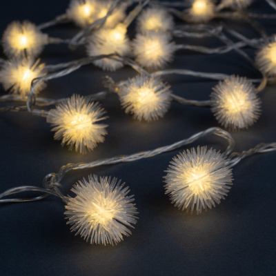 Гирлянда-нить "Ежики белые" прозрачный провод 30LED(свечение теплое) 8режимов длина 5м 220в