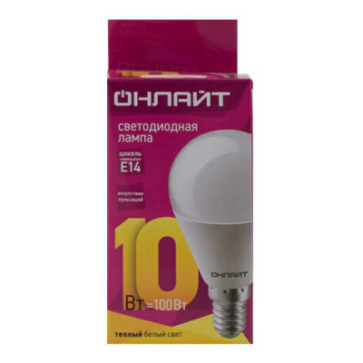 Лампа св/д ОНЛАЙТ шар 10Вт E27 2K теплый свет 61968 Лампа св/д ОНЛАЙТ шар 10Вт E27 2K теплый свет 61968