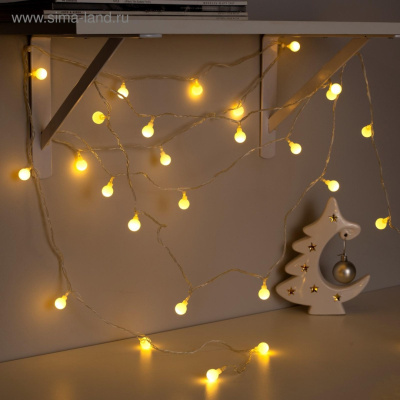 Гирлянда-нить "Шарики белые" прозрачный провод 30LED(свечение теплое) 8режимов длина 5м 220в