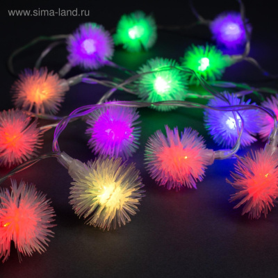 Гирлянда-нить"Ежики" прозрачный провод 20LED(свечение мульти) мигание USB