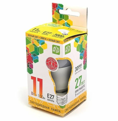 Лампа  св/д LED-шар стандарт 11вт Е27 3000K ASD 0600