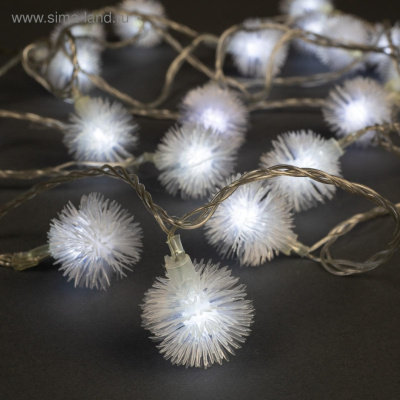 Гирлянда-нить "Ежики белые" прозрачный провод 30LED(свечение теплое) 8режимов длина 5м 220в